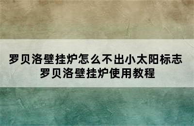 罗贝洛壁挂炉怎么不出小太阳标志 罗贝洛壁挂炉使用教程